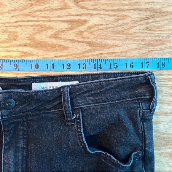 Pilcro Anthropologie High Rise Flare Black Jeans Front Seam Raw Hem 32 - Picture 11 of 15